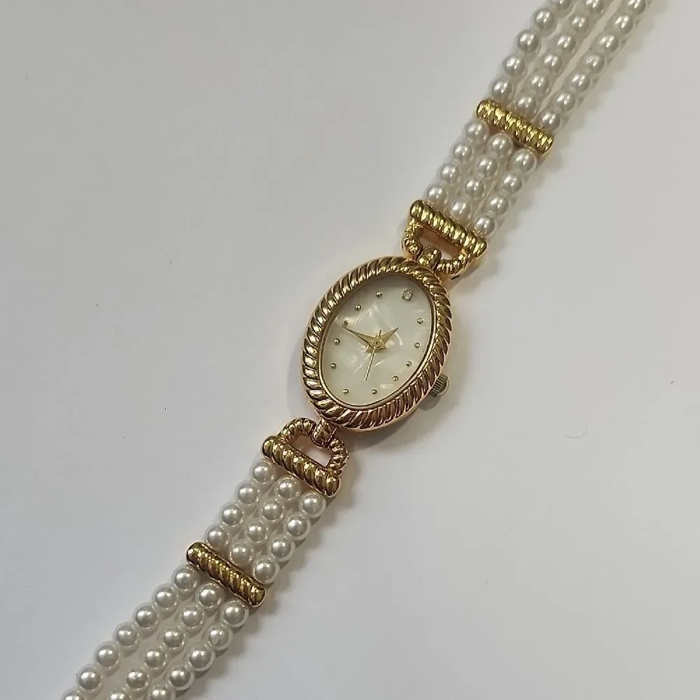 Vintage Gold Tone and Faux Pearl Women's Watch